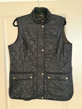 Barbour Black Quilted Sleeveless Vest with Stand Collar